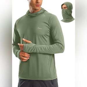 Pudolla Men's Long Sleeve Lightweight Sun Protection Hoodie UPF 50+